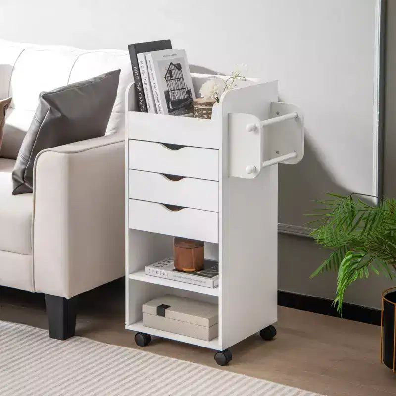 Carrello Portaoggetti per il Bricolage, Carrello Mobile con Cassetti e Ripiani Bianco