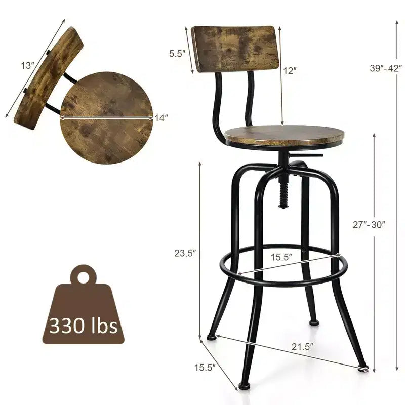 Industrial Bar Stool Adjustable Swivel Counter-Height Dining Side Chair