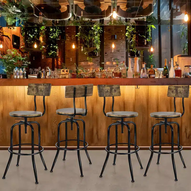 Industrial Bar Stool Adjustable Swivel Counter-Height Dining Side Chair