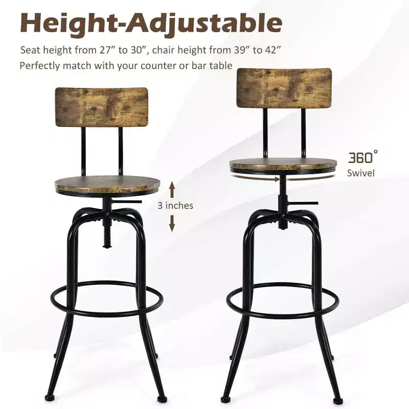 Industrial Bar Stool Adjustable Swivel Counter-Height Dining Side Chair