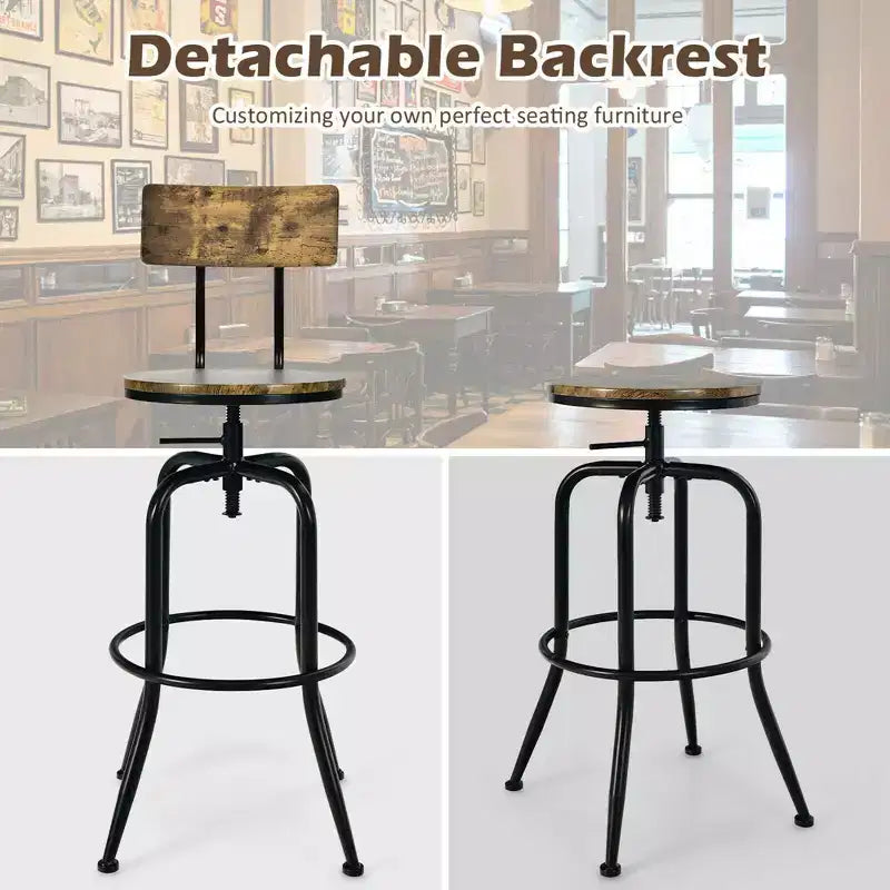 Industrial Bar Stool Adjustable Swivel Counter-Height Dining Side Chair