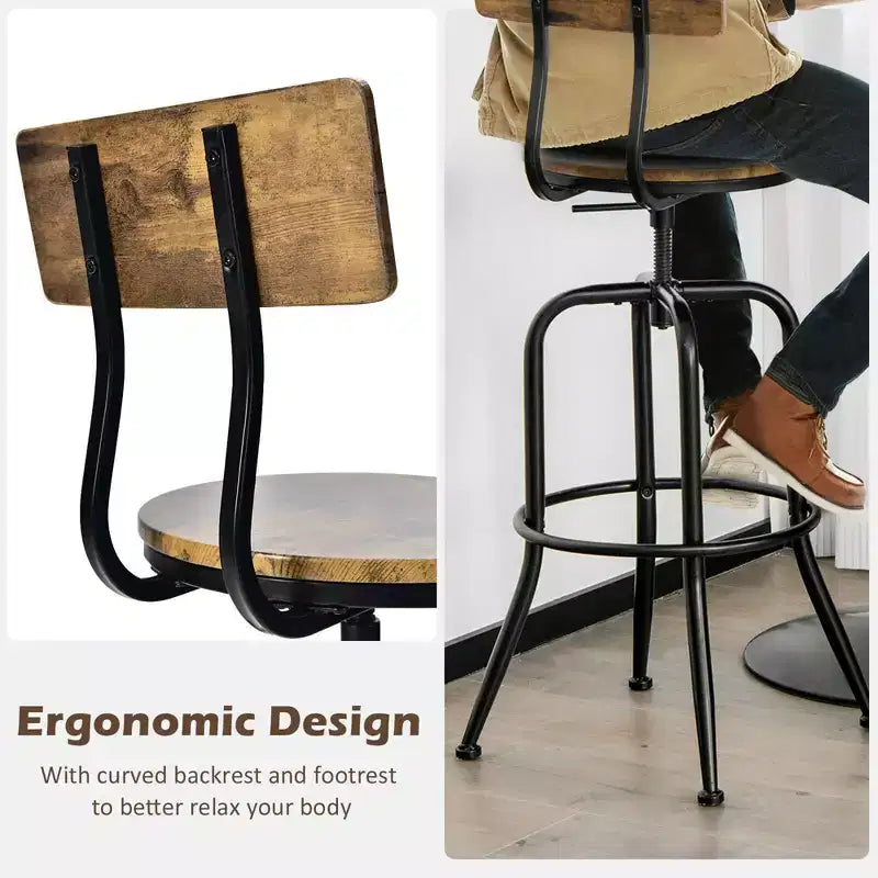 Industrial Bar Stool Adjustable Swivel Counter-Height Dining Side Chair