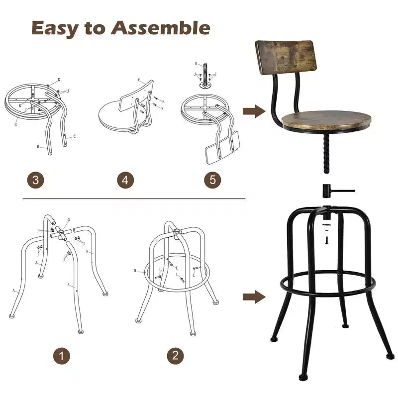 Industrial Bar Stool Adjustable Swivel Counter-Height Dining Side Chair