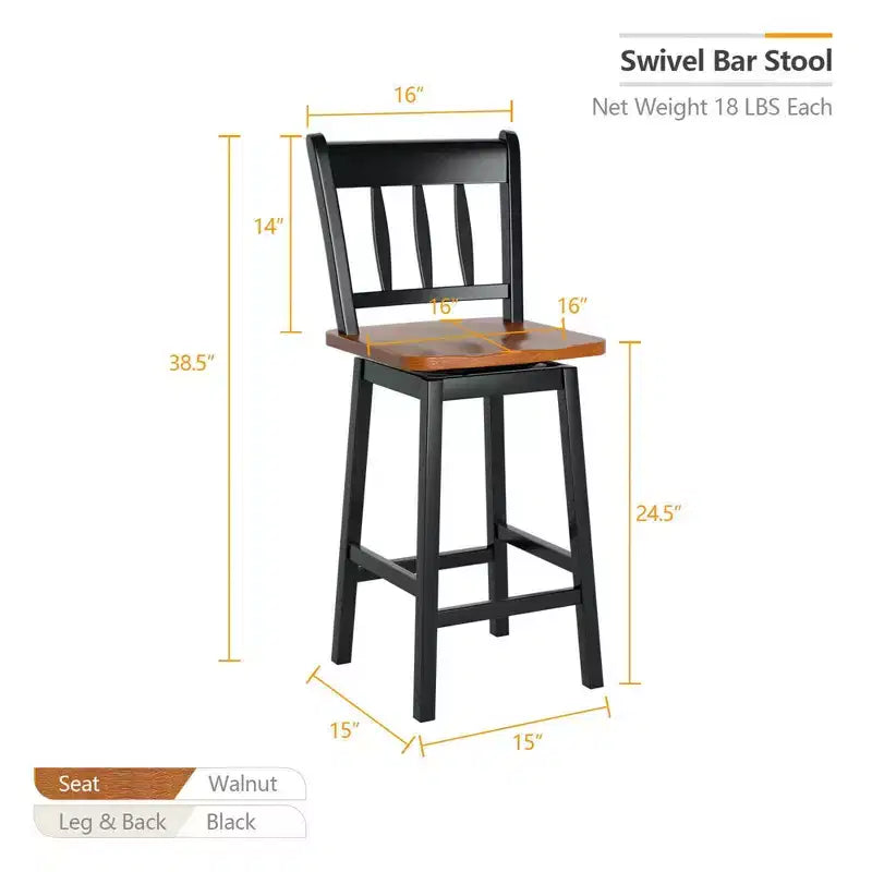 Bar Stool 24.5'' Swivel Counter Height Chair with Footrest