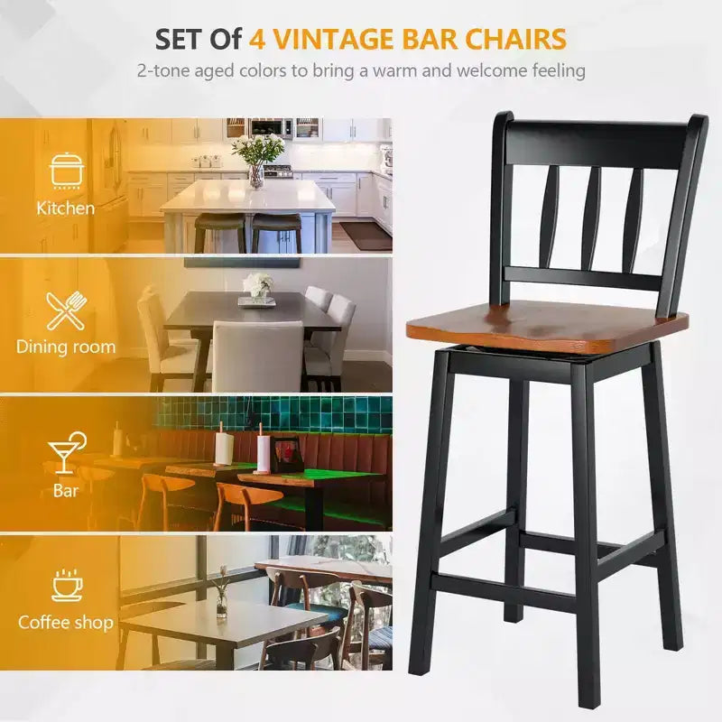 Bar Stool 24.5'' Swivel Counter Height Chair with Footrest