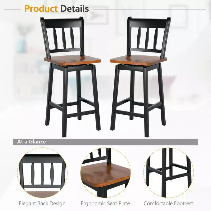 Bar Stool 24.5'' Swivel Counter Height Chair with Footrest
