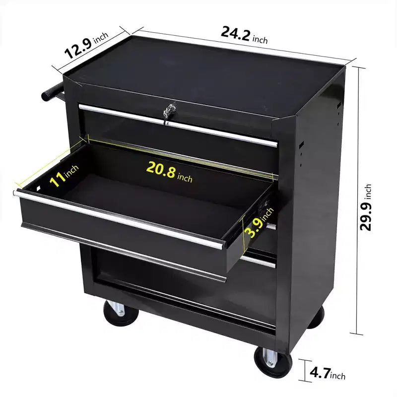 Tool Cart On Wheels with Drawers,4 Drawer Rolling Tool Box,Locking Tool Chest Cabinet,Mobile Toolbox for Garage Home Workshop Mechanics Craft Black